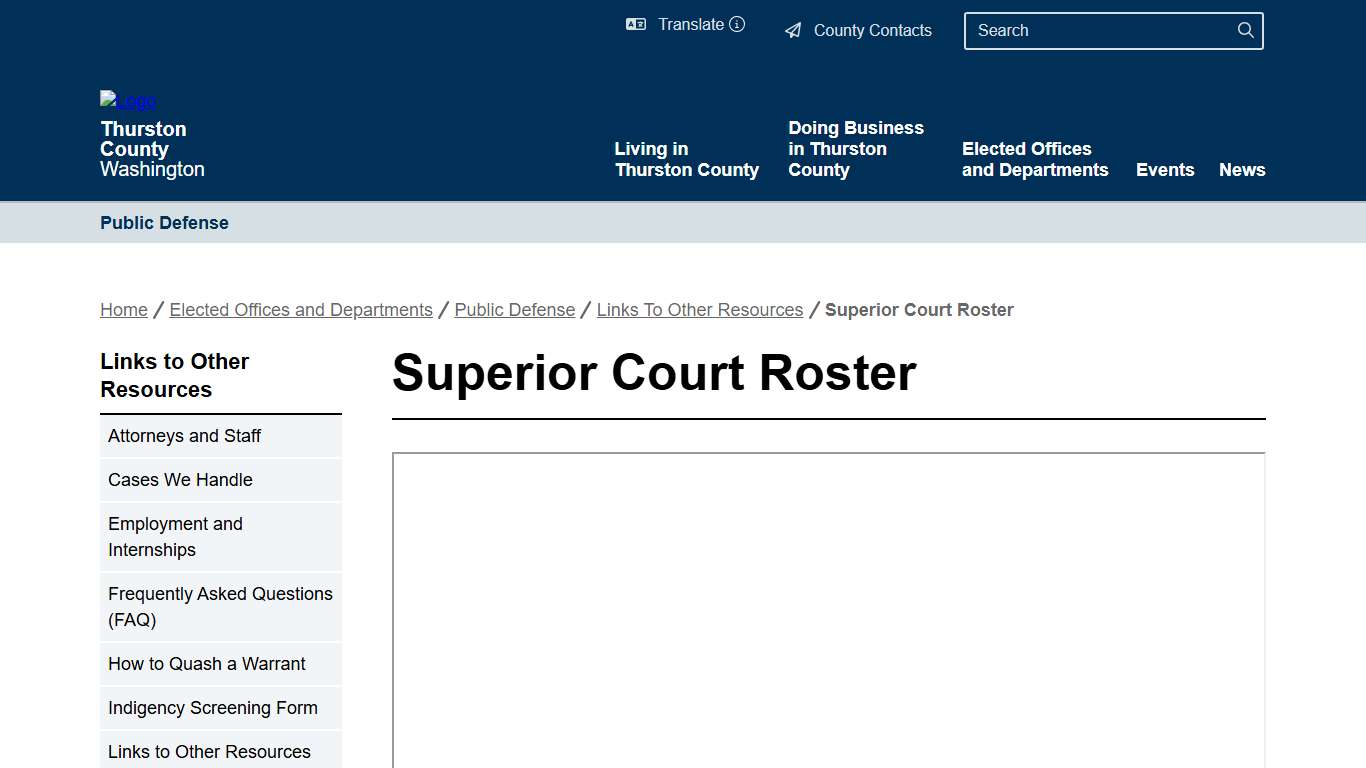 Superior Court Roster Thurston County