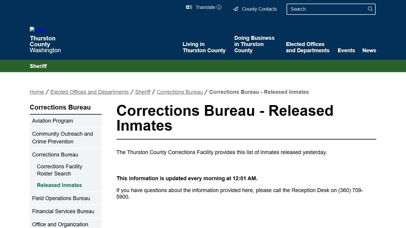 Corrections Bureau - Released Inmates Thurston County