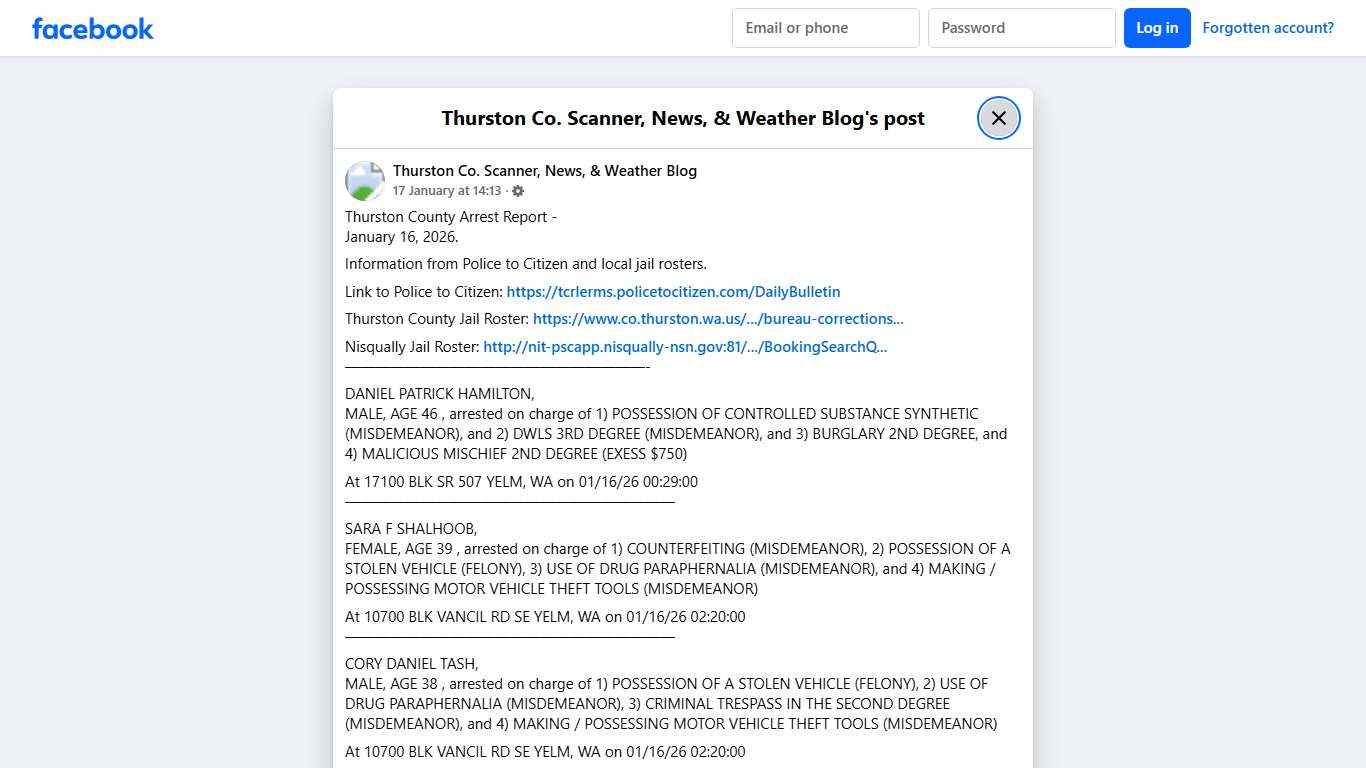 Thurston... - Thurston Co. Scanner, News, & Weather Blog Facebook