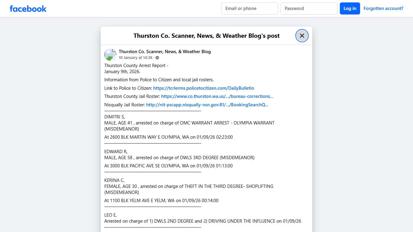 Thurston... - Thurston Co. Scanner, News, & Weather Blog Facebook