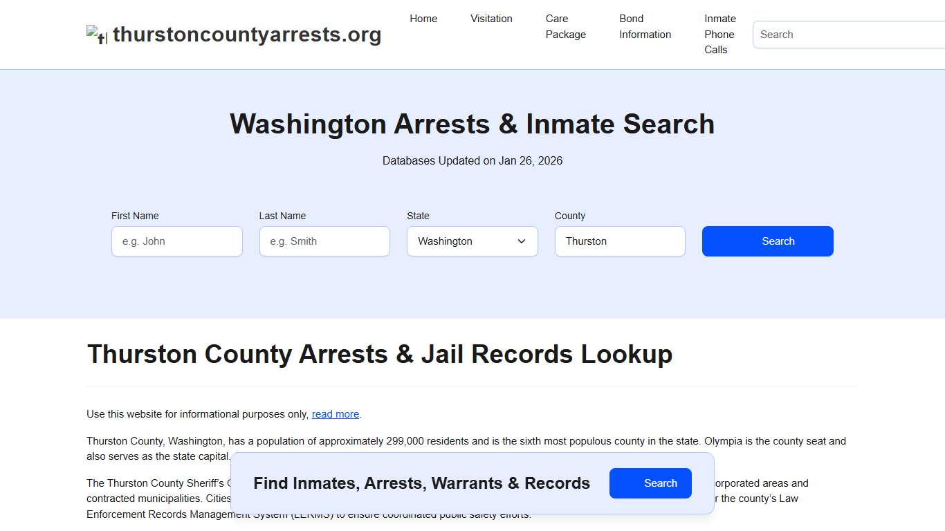 Thurston County, WA Arrests, Warrants, Police Records Search